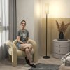 HOMCOM Floor Lamp for Living Room, Modern Standing Lamp with Linen Shade & Foot Switch, Minimalist Tall Pole Lampshade for Bedroom, Office, White