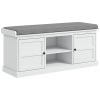 HOMCOM Shoe Bench with Seat, Shoe Storage Bench with Cushion, 2 Cabinets and Adjustable Shelf for Entryway, Hallway, Living Room, Bedroom, White