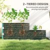 Outsunny 2-Tier Raised Garden Bed, Outdoor Galvanised Planter Box with Safety Edging and Gloves, Metal Raised Bed with Open Bottom for Vegetables, Flowers, Fruits and Herbs, Dark Green