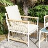 Outsunny 4 Piece Rattan Garden Furniture Set, 4 Seater Wicker Patio Conversation Set with 2 Armchairs, Loveseat, Glass Top Coffee Table and Cushions for Outdoor, Balcony, Khaki