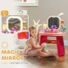 AIYAPLAY Kids Dressing Table, Kids Vanity Table with Mirror LED Light, Music, 23 Accessories, for 3-6 Years - Pink