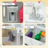 AIYAPLAY Wooden Play Kitchen Kids Toy Kitchen Playset Role Playing Game with Lights, Sounds, Apron and Chef Hat, Ice Maker, Microwave, Range Hood, Utensils, Cuttable Food, for Ages 3-6 Years - White