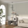 PawHut Cat Tree with Hidden Litter Box, 2-in-1 Floor-to-Ceiling Cat Litter Box Furniture with Cat House, Bed, Hammock, Scratching Posts and Platforms for Indoor Use - Grey