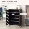HOMCOM Narrow Shoe Cabinet for Entryway, 5-Tier Slim Shoe Storage Cabinet with 2 Slatted Doors and Adjustable Shelves for 15 Pairs, Dark Brown