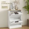 HOMCOM Slim Shoe Storage Cabinet for Hallway, Modern Narrow Shoe Cabinet with 2 Flip Drawers and Adjustable Shelves for 12 Pairs of Shoes, White