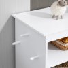 PawHut Pet Feeder Station, Dog Food Storage Container w/ Raised Dog Bowls, Hanger, for Food and Water - White