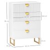 HOMCOM Bedroom Chest of Drawers with Gold Tone Handle, Modern Fluted 4-Drawer Dresser with Metal Legs for Living Room, Hallway, White