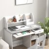 ZONEKIZ Kids Desk and Chair Set with Storage, for Ages 5-8 Years, 2 Piece Children Table and Chair Set with Keyboard Drawer, Grey