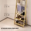 HOMCOM Folding Bathroom Storage Shelves, 3-Tier A-Frame Bamboo Storage Shelving Unit with Towel Bars, Freestanding Shelves Rack Organiser for Living Room, Natural