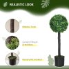 HOMCOM Set of 2 Decorative Artificial Plants Boxwood Ball Trees in Pot Fake Plants for Home Indoor Outdoor Decor, 60cm