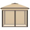 Outsunny 3.3 x 3.3m Pop Up Gazebo, Double Roof Foldable Canopy Tent with Zipped Mesh Sidewalls, Height Adjustable and Carrying Bag, Event Tent for Patio Garden, Beige