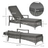 Outsunny Patio Rattan Sun Lounger, Dual Wicker Weave Outdoor Single Reclining Chair Furniture, 5-Level Adjustable Backrest w/ Removeable & Washable Cushion, Mixed Grey