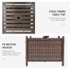 Outsunny Rattan Garden Coffee Table, 55.5 cm Square Wicker Patio Side Coffee Table with 4 cm Umbrella Hole, Metal Bottom and Slatted Top for Outdoor, Balcony, Brown