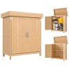 Outsunny Small Shed, Wooden Garden Shed with Openable Hinged Roof and Removable Shelf, Outdoor Tool Storage Cabinet Chest with Double Doors, 74 x 43 x 88 cm, Natural Wood Finish