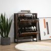 HOMCOM Industrial Shoe Cabinet with 2 Flip Drawers, Narrow Shoe Storage Cabinet for 12 Pairs, Freestanding Slim Shoe Rack for Entryway, Hallway, Rustic Brown