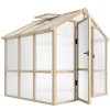 Outsunny 6.6 x 6ft Polycarbonate Greenhouse, Walk-in Wooden Greenhouse with Lockable Door and Window, Garden Plants Grow House, Brown