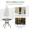 Outsunny 80 cm Round Dining Table with Parasol Hole, Outdoor Coffee End Side Table with Tempered Glass Top, Steel Frame for Garden, Black