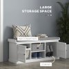 HOMCOM Shoe Bench with Seat, Shoe Storage Bench with Cushion, 2 Cabinets and Adjustable Shelf for Entryway, Hallway, Living Room, Bedroom, White