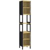 HOMCOM Tall Bathroom Storage Cabinet, Slim Bamboo Bathroom Cabinet with 2 Open Compartments, 2 Slatted Doors and Adjustable Shelves
