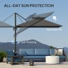 Outsunny 2.5m Cantilever Parasol with Solar Powered LED Lights, Double Top Square Overhanging Garden Parasol with 360 Rotation, Tilt Adjustment, Crank Handle, Dark Grey