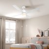 HOMCOM Ceiling Fan with Light, 130cm Flush Mount LED Ceiling Fan Light with 4 Reversible Blades, Pull-chain Switch, for Bedroom Living Room, White and Natural Tone