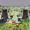 Outsunny Set of 2 Folding Camping Chairs, Padded Camping Chairs with Adjustable Armrests, Portable & Lightweight Folding Camp Chair with Cooler Bag, Cup Holder and Side Pockets, Black