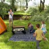 Outsunny Reversible Outdoor Rug with Carry Bag, Waterproof Plastic Straw Mat for Garden, Deck, RV, Picnic, Beach, Camping, 182 x 274cm, Dark Blue and White