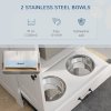 PawHut Pet Feeding Station with Storage, Dog Feeding Station with Raised Dog Bowls, Adjustable Panel, Hooks, Pet Food Storage Cabinet, White