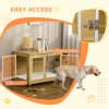 PawHut Dog Crate Furniture, Side End Table, Indoor Dog Kennel with Soft Washable Cushion, Wire Mesh, Large Top, for Medium and Large Dogs, 90 x 58 x 65, Oak Tone