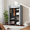 HOMCOM Fabric Wardrobe, Portable Wardrobe with 6 Shelves, 1 Hanging Rail, Foldable Closets, 103 x 43 x 162.5 cm, Light Grey