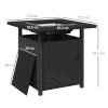 Outsunny Outdoor Rattan Gas Fire Pit Table, 50,000 BTU Square Garden Table with Fire Pit, Rain Cover, Wind Guard, Pulse-Ignition and Volcanic Rock, 72.5 x 72.5 x 67.5 cm, Black