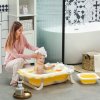 AIYAPLAY Portable Baby Bathtub Set, Foldable Baby Bath Tub with Support Cushion Pad, Wash Basin, Non-Slip Stand and Bottom, for Infants, Yellow