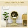 PawHut Raised Cat House, Natural Mat Grass Cat Bed, Kitten Cave with Cushion, Detachable Top, Yellow, 41x 69 cm
