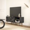 HOMCOM TV Stand Cabinet for TVs up to 50 Inches, TV Unit with Storage Shelves and Cupboard for Living Room, Black Marble Tone