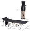 Outsunny Single Person Camping Bed Folding Cot Outdoor Patio Portable Military Sleeping Bed Travel Guest Leisure Fishing with Side Pocket and Carry Bag - Black