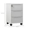 HOMCOM 3-Drawer Lockable Filing Cabinet, File Cabinet on Wheels, Mobile Office Storage Drawers for Home Office, Bedroom and Living Room