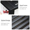 Outsunny Patio Tete-a-tete Chair 2 Seat Bench Middle Coffee Table w/ Umbrella Hole for Outdoors Decorative Slatted Design Steel Frame Black