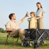 Outsunny 140L Festival Trolley on Wheels, Folding Camping Trolley Cart with Telescopic Handle, Big Wheels for Outdoor Garden Beach Fishing, Black