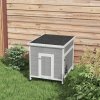 PawHut Wooden Duck House, Raised Poultry Coop with Ramp, Double Doors, Openable Asphalt Roof, Ventilation Holes, Removable Base, for 2-4 Ducks, Chickens, Geese, Light Grey
