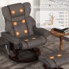 HOMCOM Massage Recliner Chair with Footstool, Upholstered Reclining Armchair with Adjustable Backrest, Steel Frame and Wood Base, Swivel Chair for Living Room, Bedroom, Brown