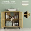 HOMCOM Under Sink Bathroom Cabinet, Bamboo Sink Storage Cabinet, Bathroom Vanity Unit with 2 Slat Doors, Adjustable Shelf and U-Shape Slot for Pipe Fit