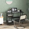 HOMCOM Compact Computer Desk with Storage Shelves, Study Table with Bookshelf, PC Table Workstation for Home Office, Study, Easy Assembly