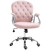 Vinsetto Office Chair, Swivel Desk Chair, Velvet Vanity Chair with Adjustable Height and Rolling Wheels for Home Work Study, Pink