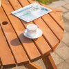 Outsunny 6 Seater Wooden Picnic Table and Garden Benches Set, Round Garden Dining Set with 3 Benches and Umbrella Hole Outdoor Garden Park, Brownish Red