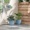 Outsunny Set of 2 Plastic Round Plant Pots Outdoor 22cm, Garden Planters, Flower Pots for Garden Decoration, Patios, Indoor, Outdoor, Home, Blue