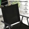 Outsunny Outdoor 4 Pieces Patio Furniture Set with Breathable Mesh Fabric Seat & Backrest, Garden Set with Two Foldable Armchairs, a Loveseat & Glass Top Table, Black