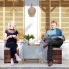 Outsunny Set of 2 Rattan Storage Ottoman, Outdoor Footstool with Removable Cushions, Garden Storage Seat for Balcony, Porch, Living Room, Beige