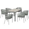 Outsunny Rattan Dining Set, 6 Seater Rattan Garden Furniture Set with Acacia Wood Top Rectangle Table, 6 Chairs, Washable Seat Cushions, for Outdoor, Patio, Conservatory, Grey