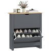 HOMCOM Narrow Shoe Cabinet, Space Saving Shoe Storage Cabinet with 2 Flip Drawers and Adjustable Shelves for 6-12 Pairs of Shoes for Hallways and Living Room, Charcoal Grey