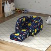 AIYAPLAY Kids Armchair, 2 in 1 Foldable Toddler Chair, Soft Snuggle Sponge Filled Recliner, for Bedroom Playroom Living Room, for Boys & Girls 18 Months to 3 Years - Dark Blue